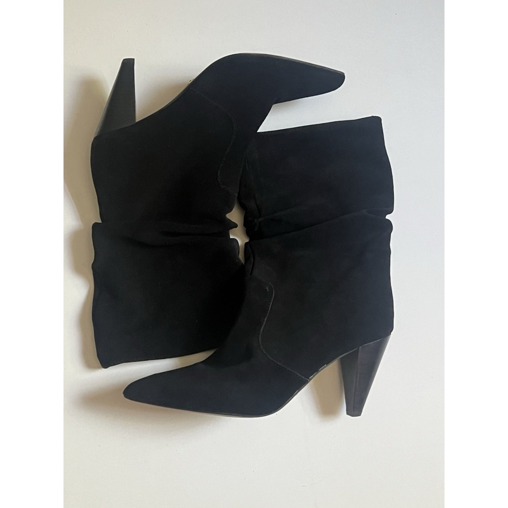 Kensie Womens Boots Size 7.5 Slouchy Black Pointed Toe HighHeel Mid Calf Leather